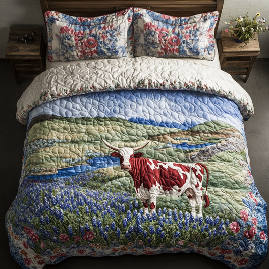 Mighty Longhorn Cow 3-Piece Quilted Bedding Set NCU0DK6719
