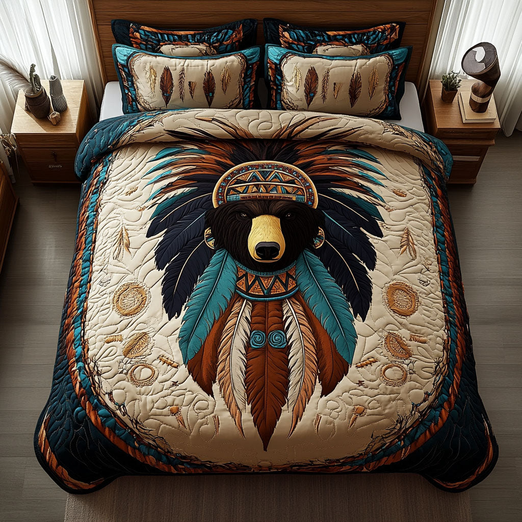 Mighty Totem Bear 3-Piece Quilted Bedding Set NCU0PT4396