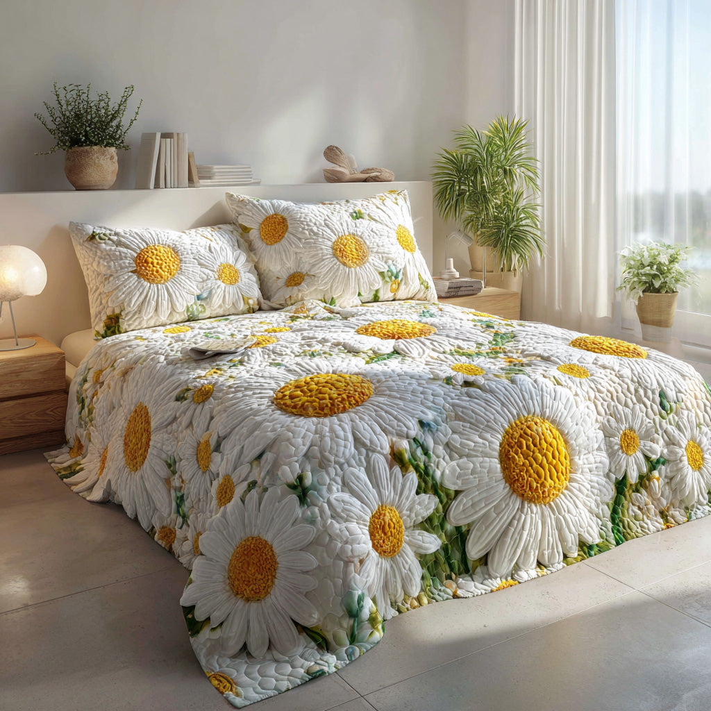 Minimal Daisy Bloom 3-Piece Quilted Bedding Set NCU0VL3048