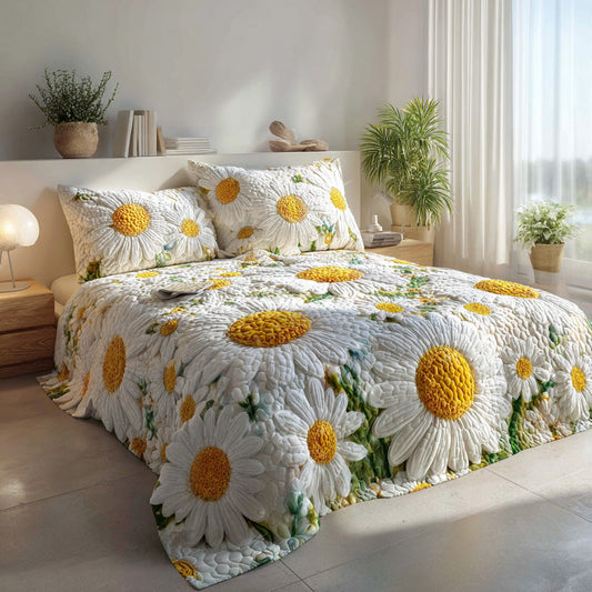 Minimal Daisy Bloom 3-Piece Quilted Bedding Set NCU0VL3048