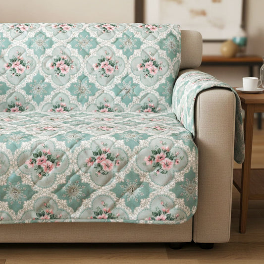 Mint Rose Quilted Sofa Cover NCU0TV1522