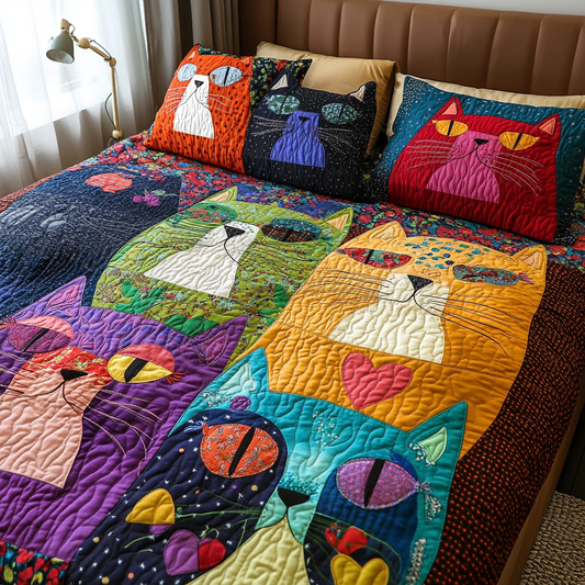 Mischief Meows 3-Piece Quilted Bedding Set NCU0DV4214