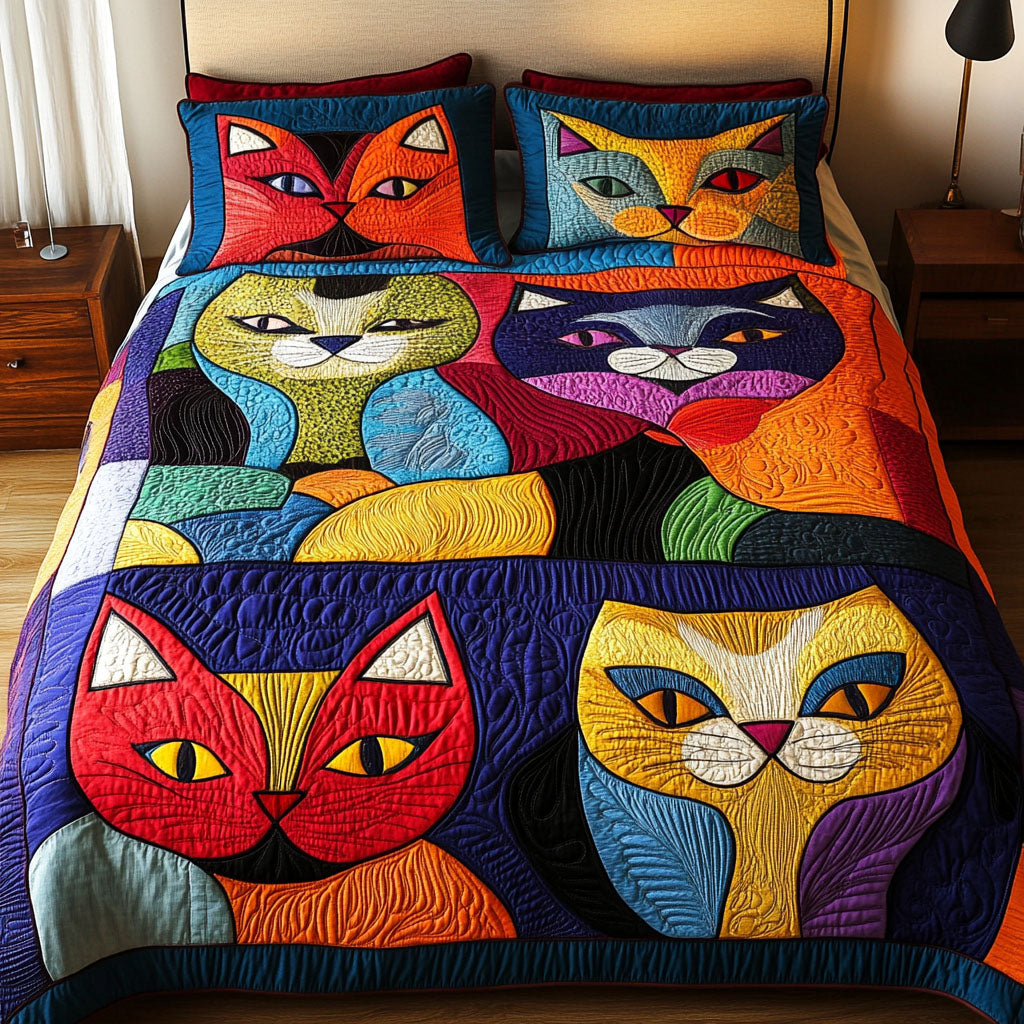 Mischief and Meows 3-Piece Quilted Bedding Set NCU0PT2343