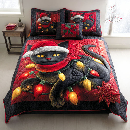 Mistletoe Cat 3-Piece Quilted Bedding Set NCU0TD924
