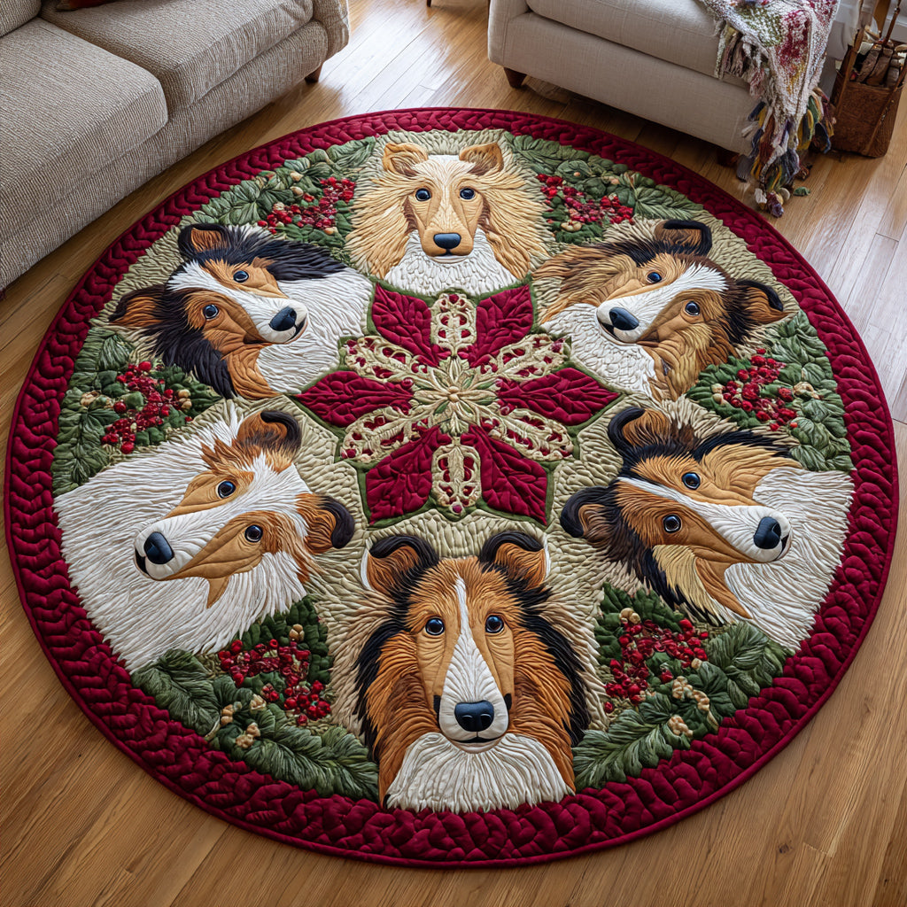 Mistletoe Shetland Sheepdog Quilted Round Mat NCU0HH1305