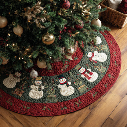 Mistletoe Snowman Quilted Christmas Tree Skirt NCU0HH1196