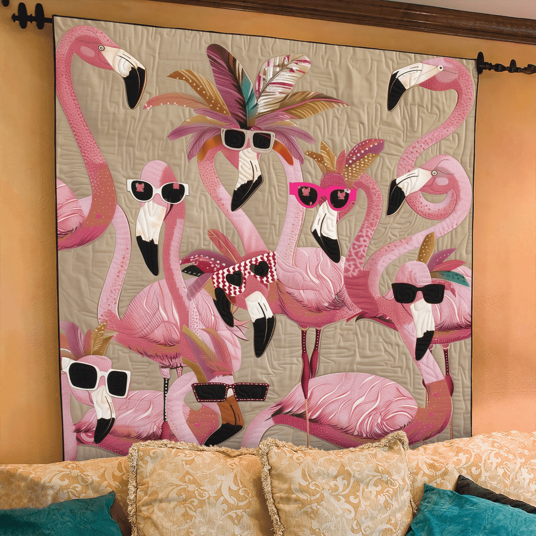 Sunset Flamingo Quilted Blanket NCU0DK670