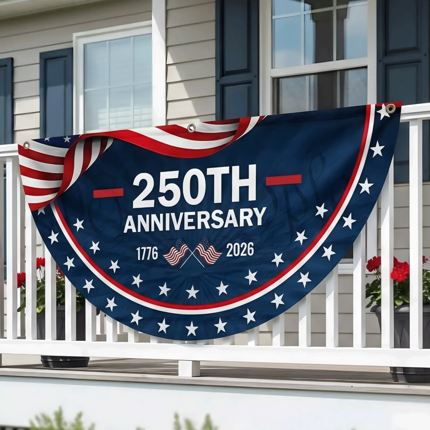 Semicircle Fence Flag Non - Pleated Fan Flag - America 250th Anniversary Gifts For Mom, Dad, Brother, Sister, Kids - Family Is Our Strength AGC0VL103