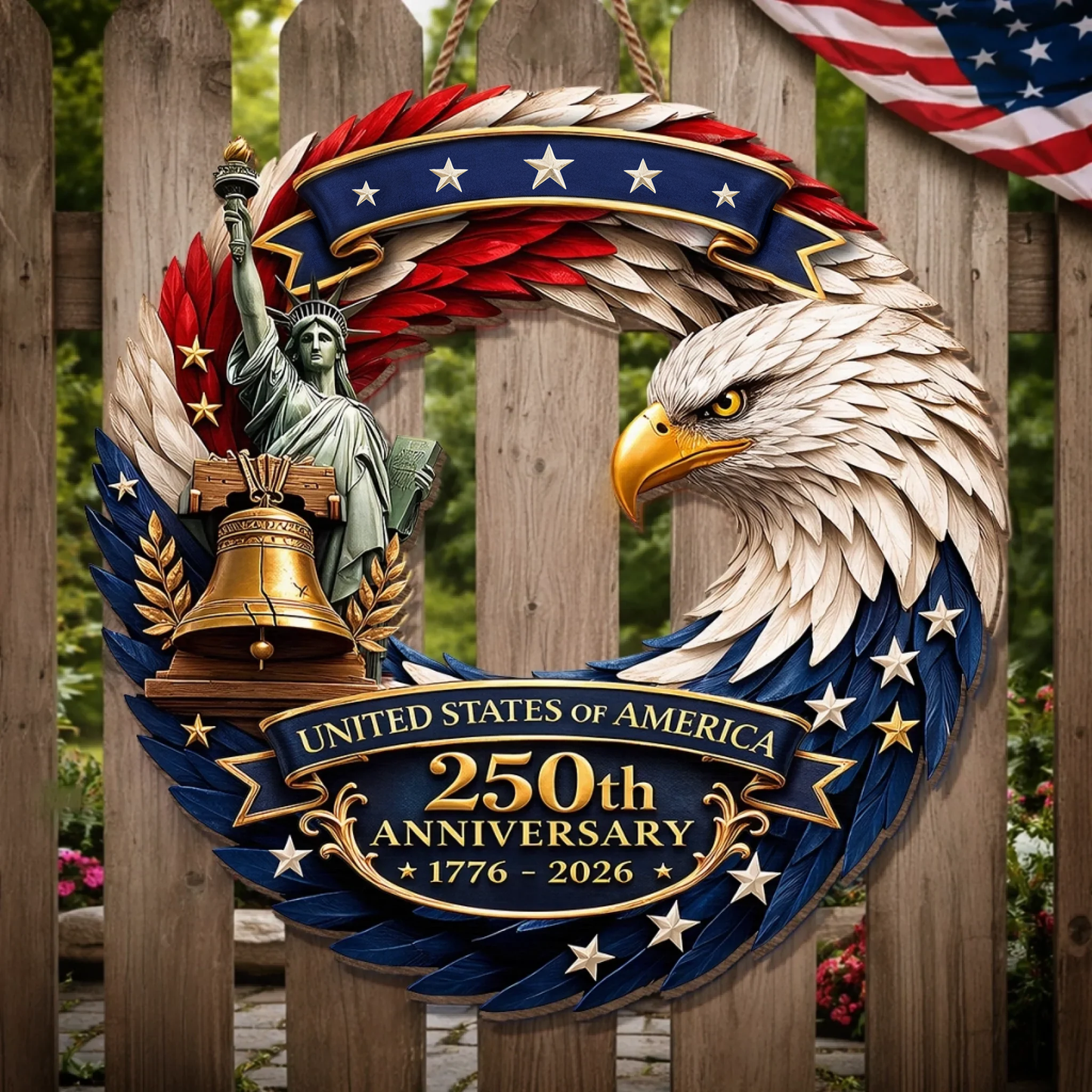 Custom Shape Doorsign Custom Door Sign - America 250th Anniversary Gifts For Mom, Dad, Brother, Sister, Kids - Bald Eagle Patriotic AGC0VL101