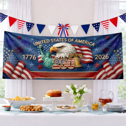 Rectangle Fence Flag Polyester Outdoor Banner - America 250th Anniversary Gifts For Mom, Dad, Brother, Sister, Kids - Together We Shine Bright AGC0VL102