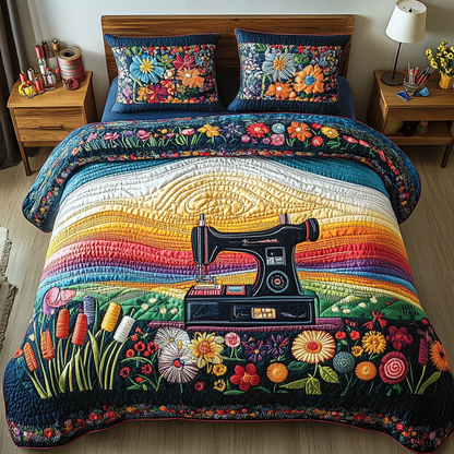 Modern Sewing Machine 3-Piece Quilted Bedding Set NCU0DK8012