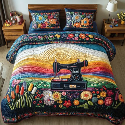 Modern Sewing Machine 3-Piece Quilted Bedding Set NCU0DK8012