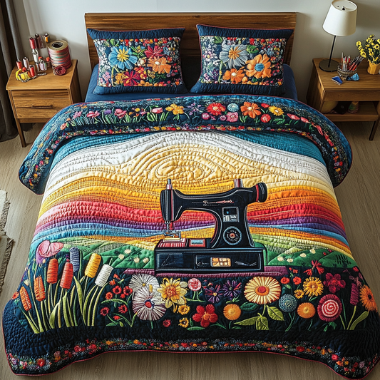 Modern Sewing Machine 3-Piece Quilted Bedding Set NCU0DK8012