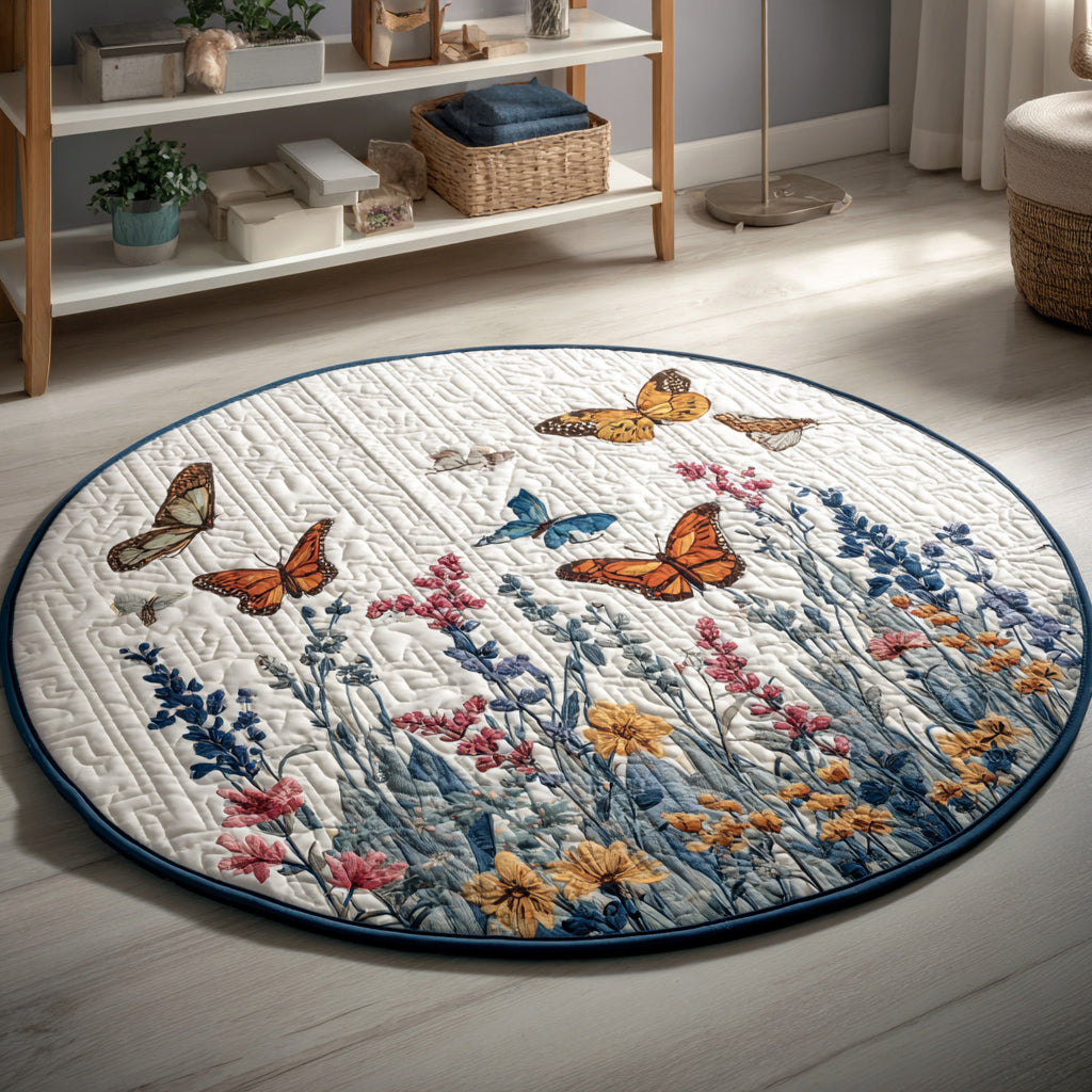 Monarch Floral Garden Quilted Round Mat NCU0HH104