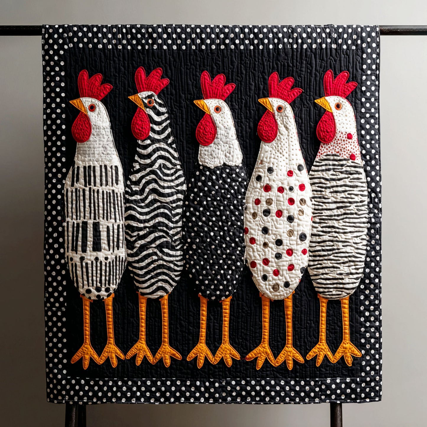 Monochrome Clucks Quilted Blanket NCU0TV095