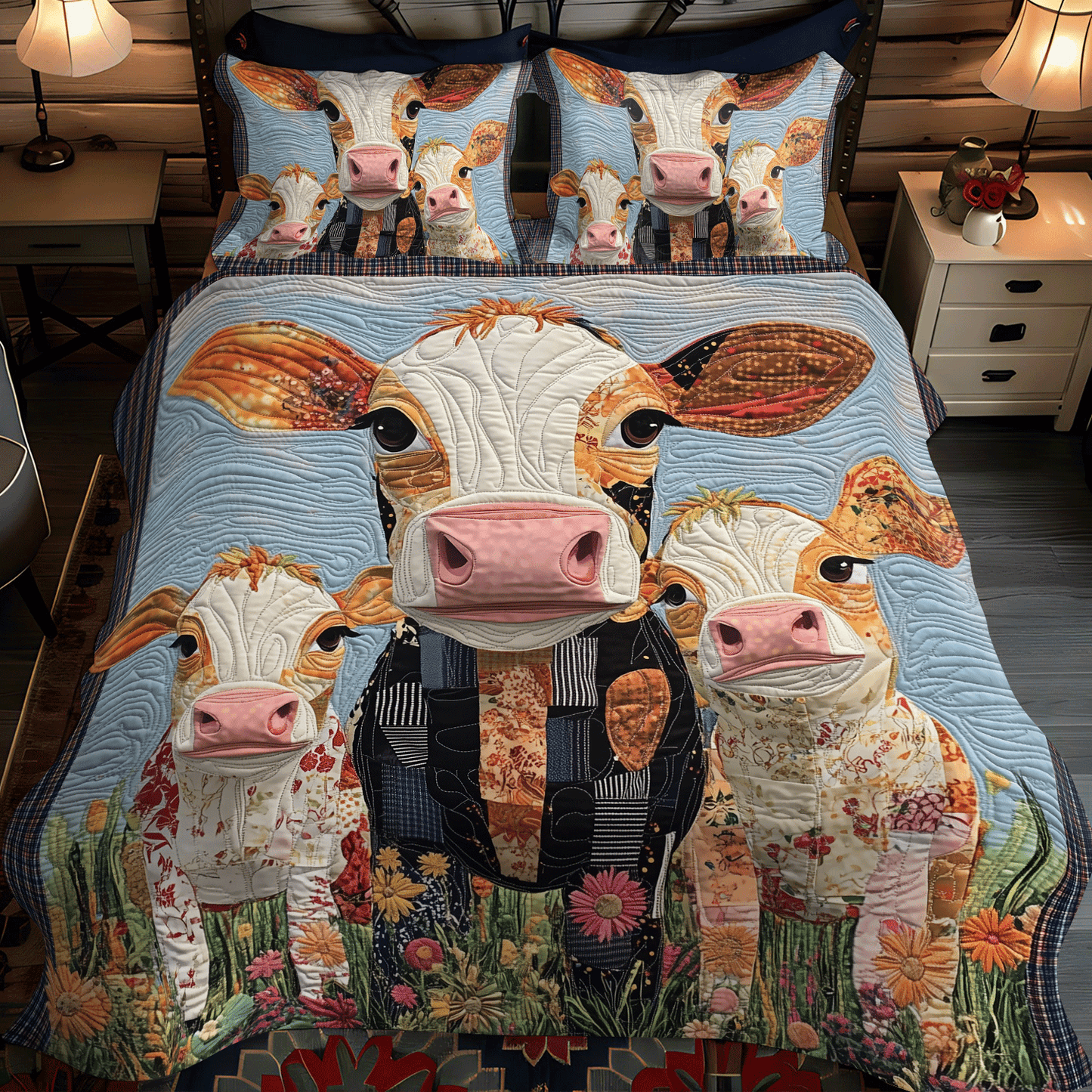 Moo Meadows 3-Piece Quilted Bedding Set NCU0TH1380