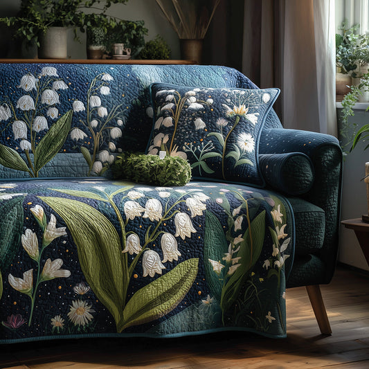 Moonlight Lilies Quilted Sofa Cover NCU0TH3631