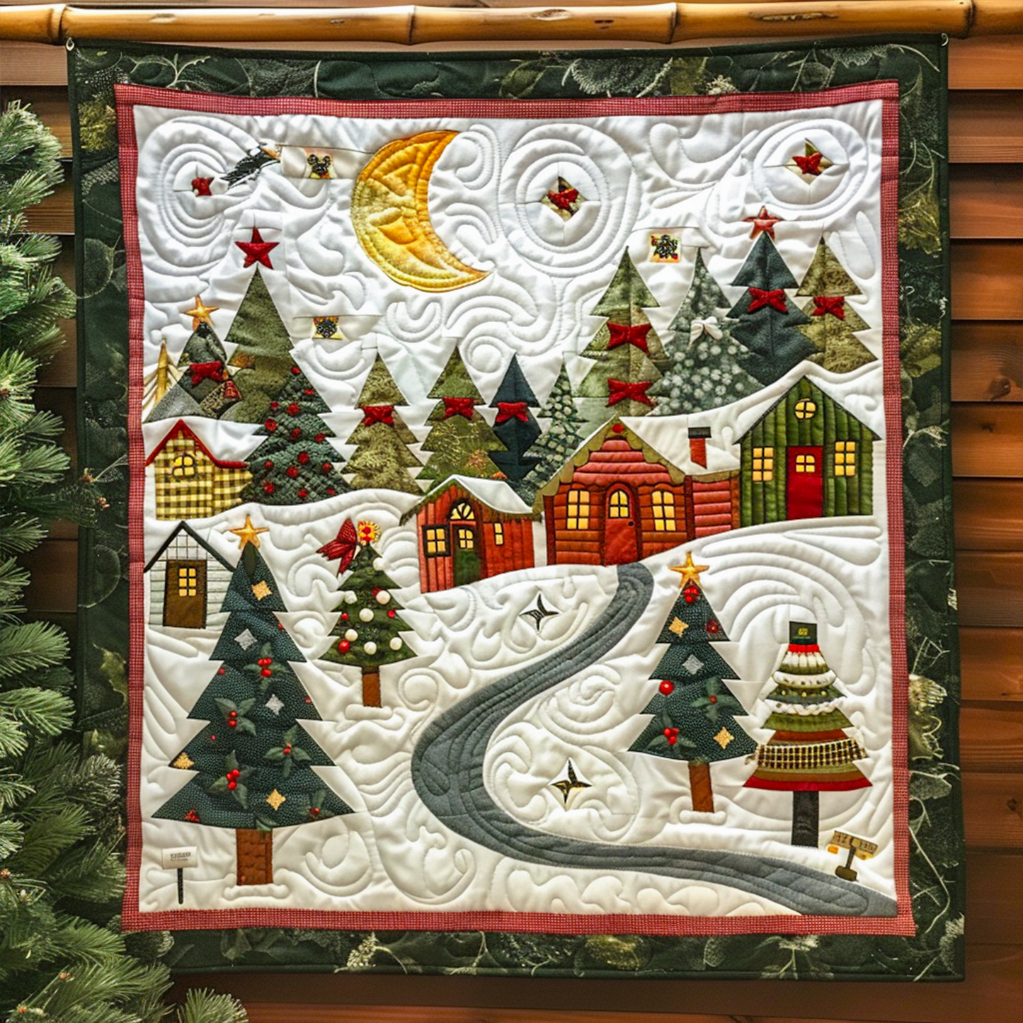 Moonlit Christmas Village Quilted Blanket NCU0NT102