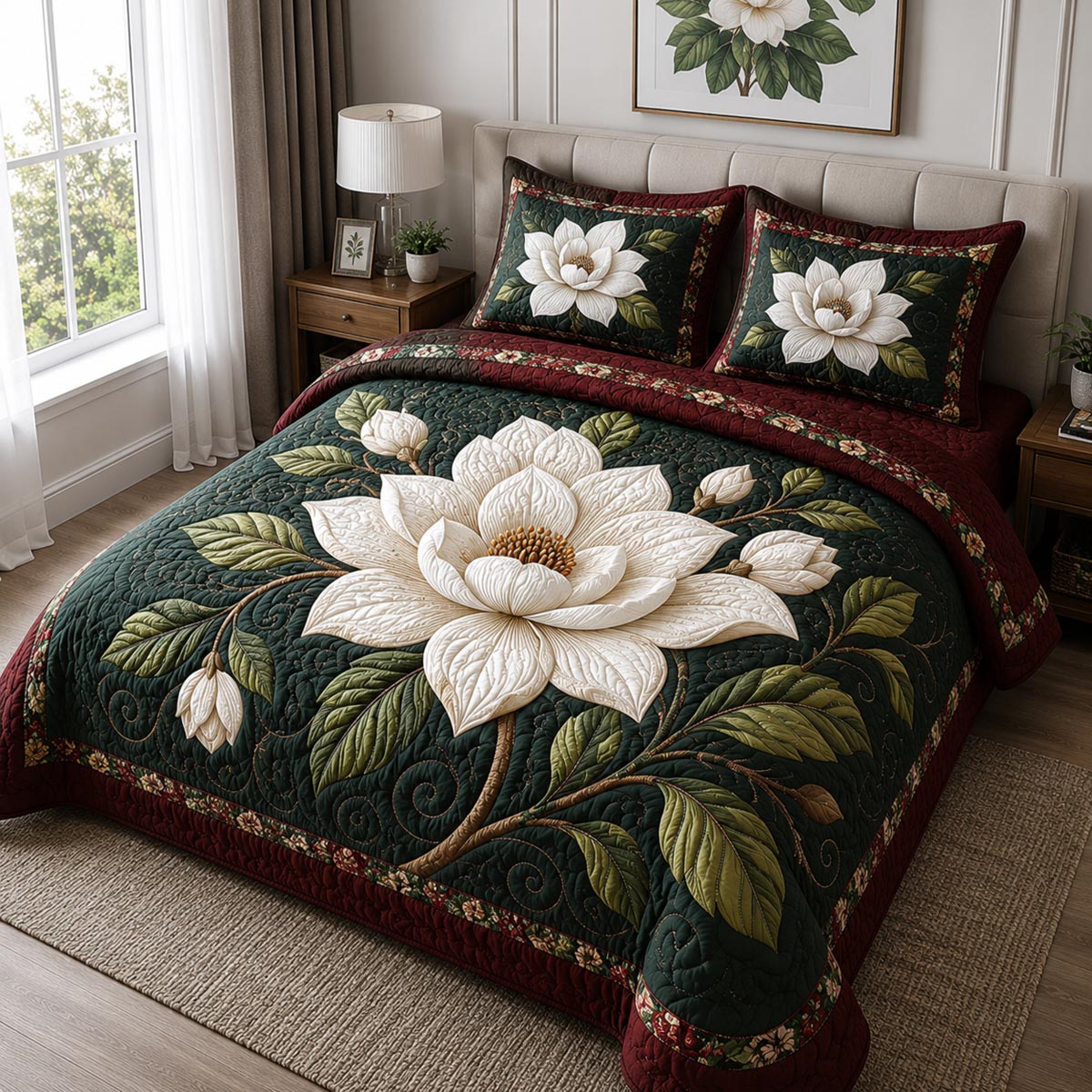 Moonlit Petals 3-Piece Quilted Bedding Set NCU0DV3627