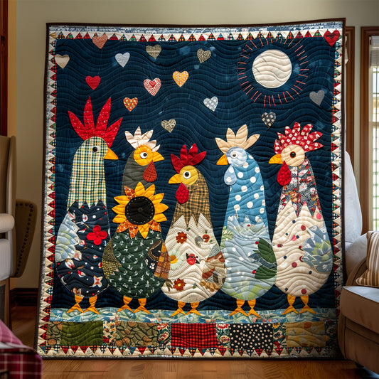 Moonlit Roosters Art Quilt Hanging NCU0TH1567