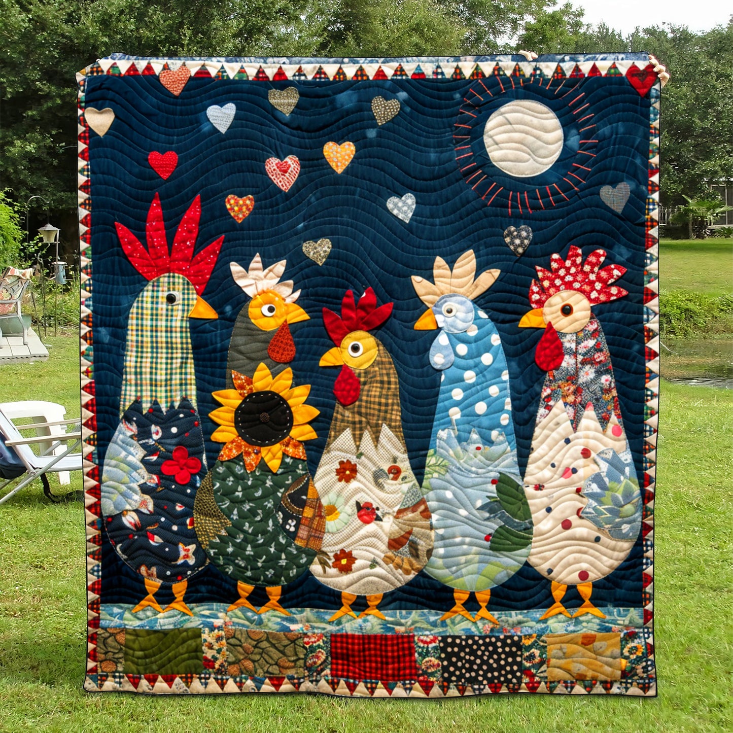 Moonlit Roosters Quilted Blanket NCU0TH863