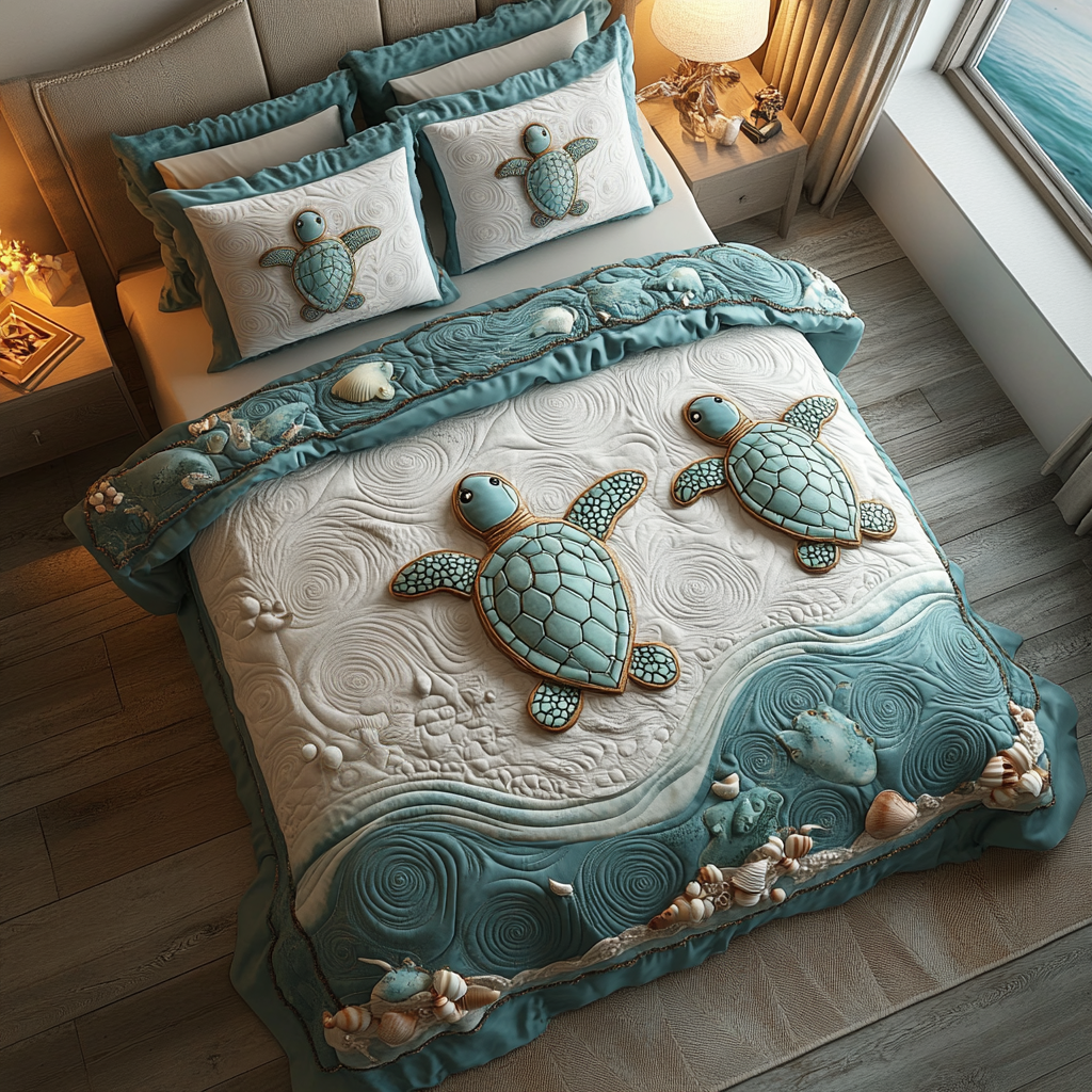Turtle 3-Piece Quilted Bedding Set NCU0VT115