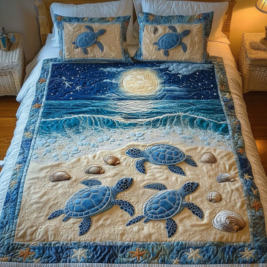 Moonlit Beach Turtles 3-Piece Quilted Bedding Set NCU0NT3584