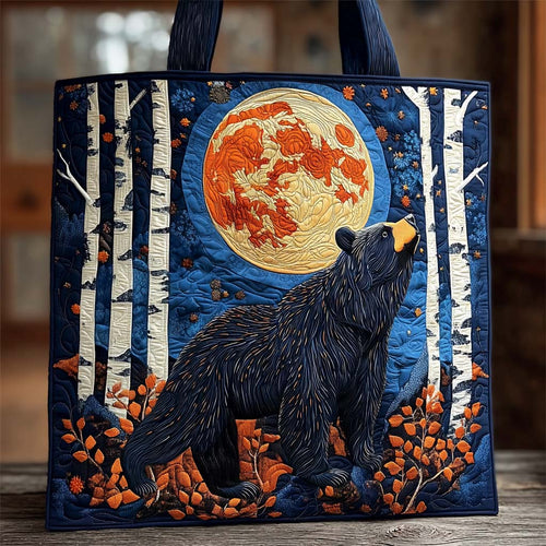 Moonlit Black Bear Quilted Tote Bag NCU0XD1171