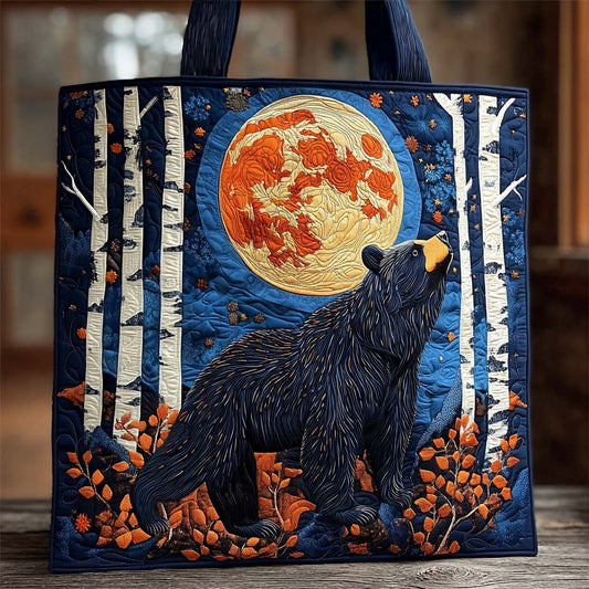 Moonlit Black Bear Quilted Tote Bag NCU0XD1171