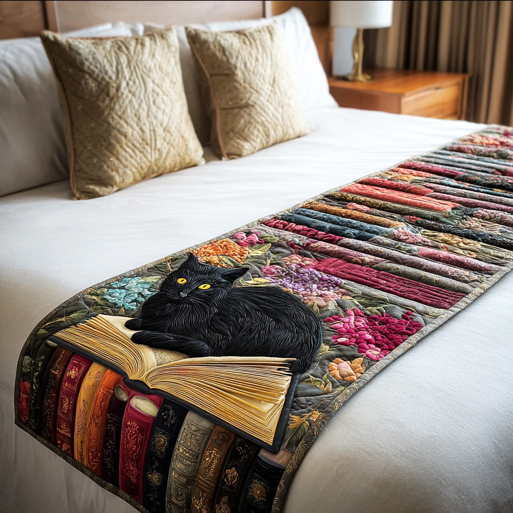 Moonlit Book Cat Quilted Bed Runner NCU0TD1591