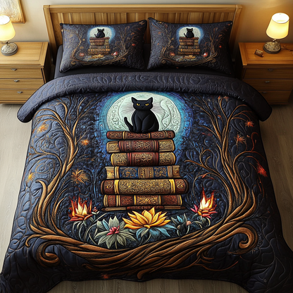 Moonlit Books 3-Piece Quilted Bedding Set NCU0VL1268