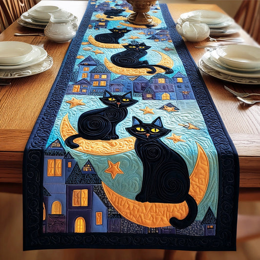 Moonlit Cat Dream Quilted Table Runner NCU0TD1178