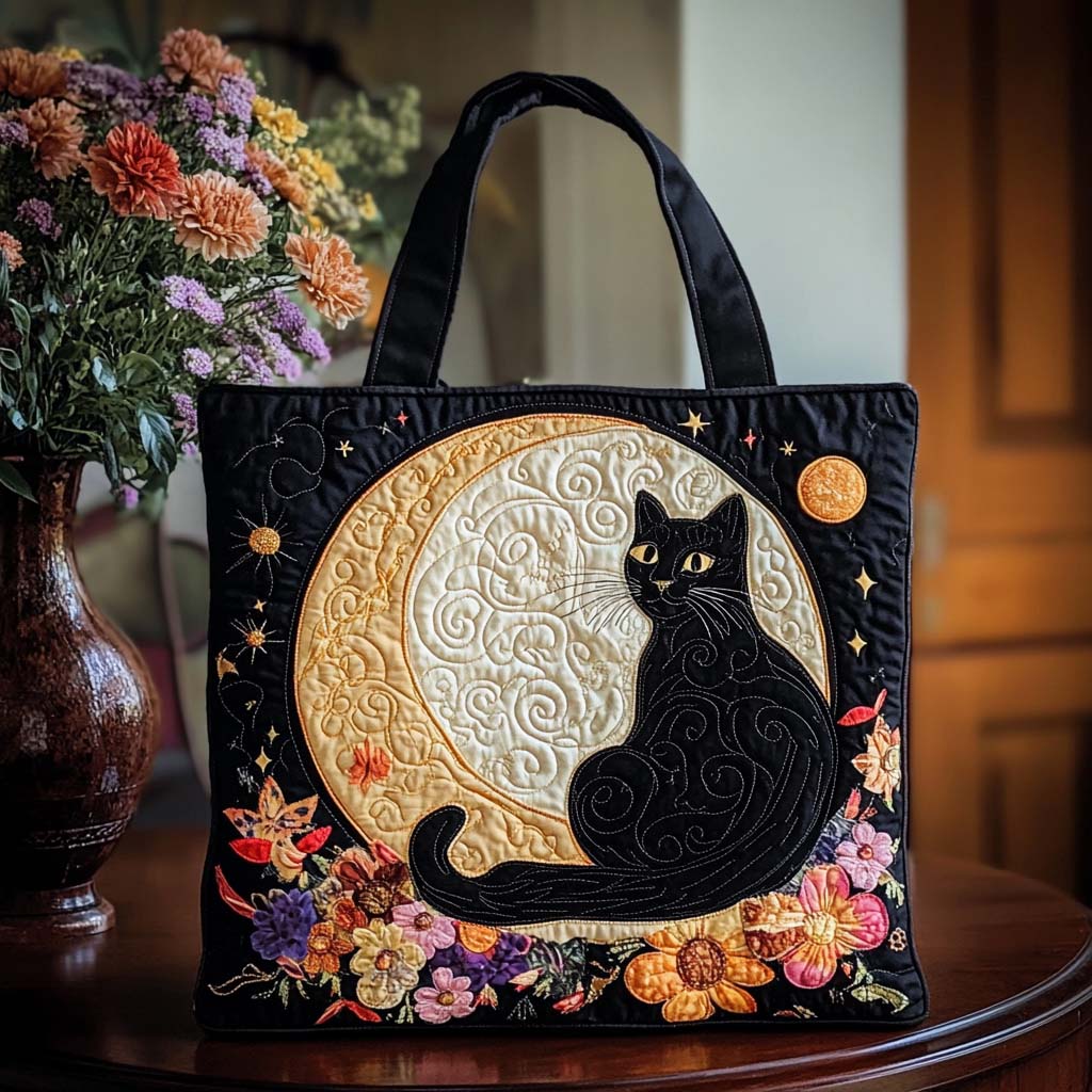 Moonlit Cat Quilted Tote Bag NCU0NT10358