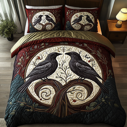 Moonlit Caw 3-Piece Quilted Bedding Set NCU0DK4974