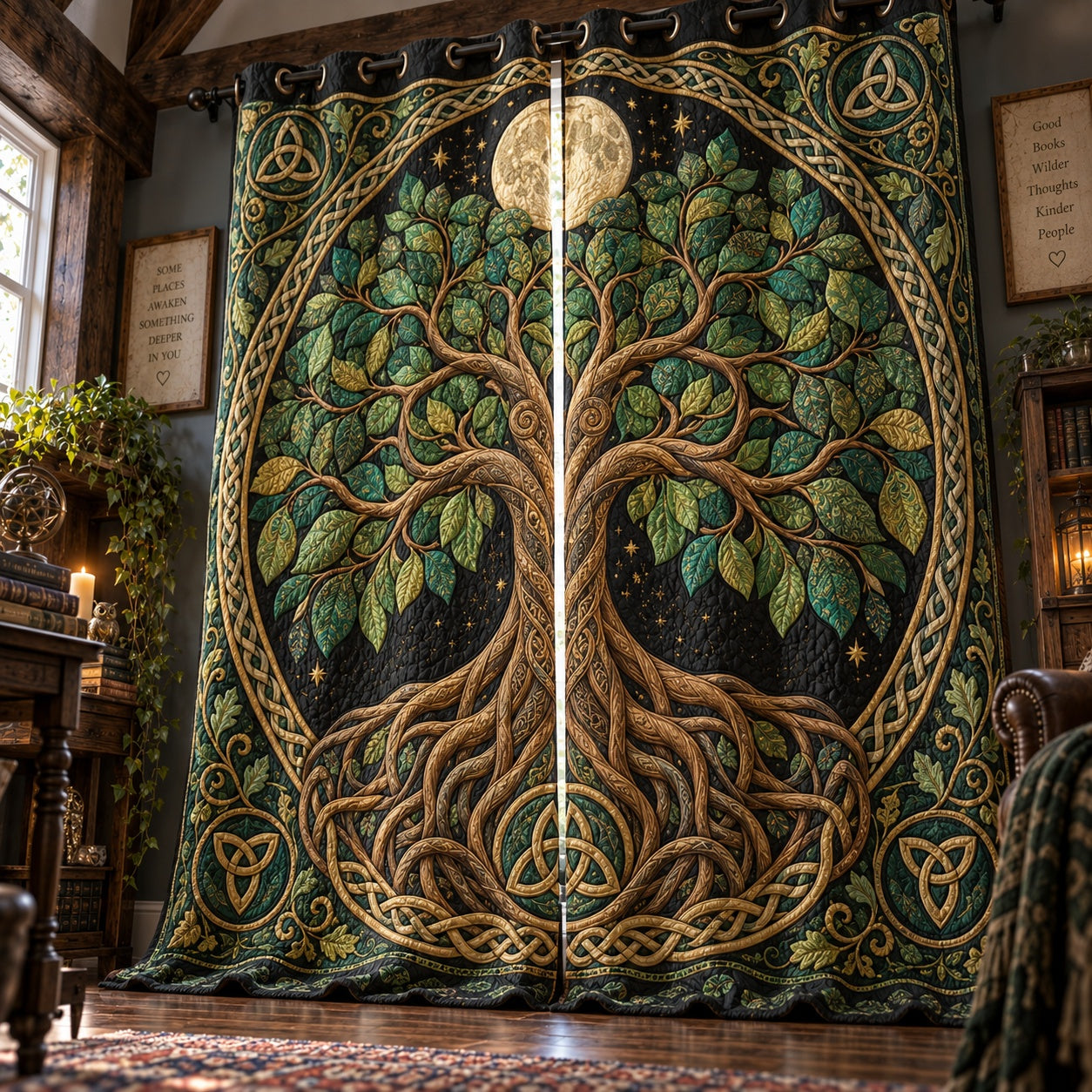 Moonlit Celtic Canopy Quilted Curtains NCU0VL4001
