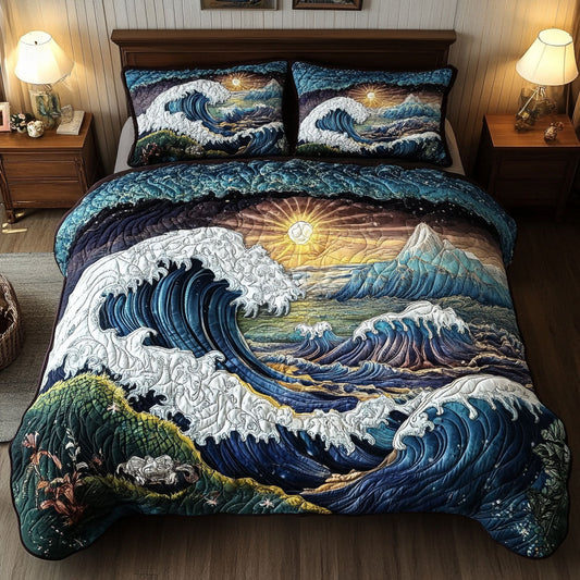 Moonlit Currents 3-Piece Quilted Bedding Set NCU0PT5108