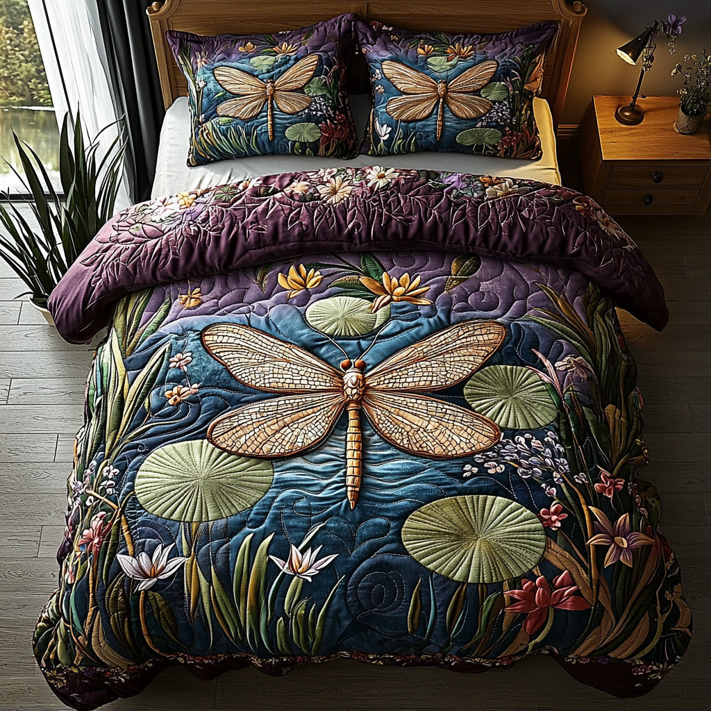 Moonlit Dragonfly 3-Piece Quilted Bedding Set NCU0DV6538