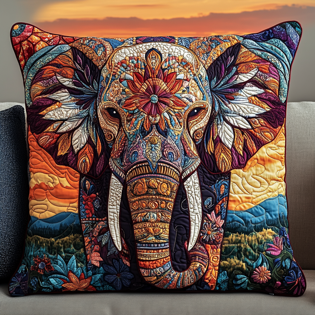 Moonlit Elephant Quilted Pillow Case NCU0DK817