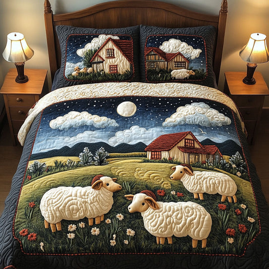 Moonlit Farm Sheep 3-Piece Quilted Bedding Set NCU0NT4330