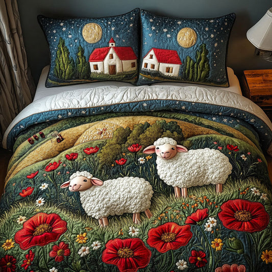 Moonlit Farmyard 3-Piece Quilted Bedding Set NCU0NT4312