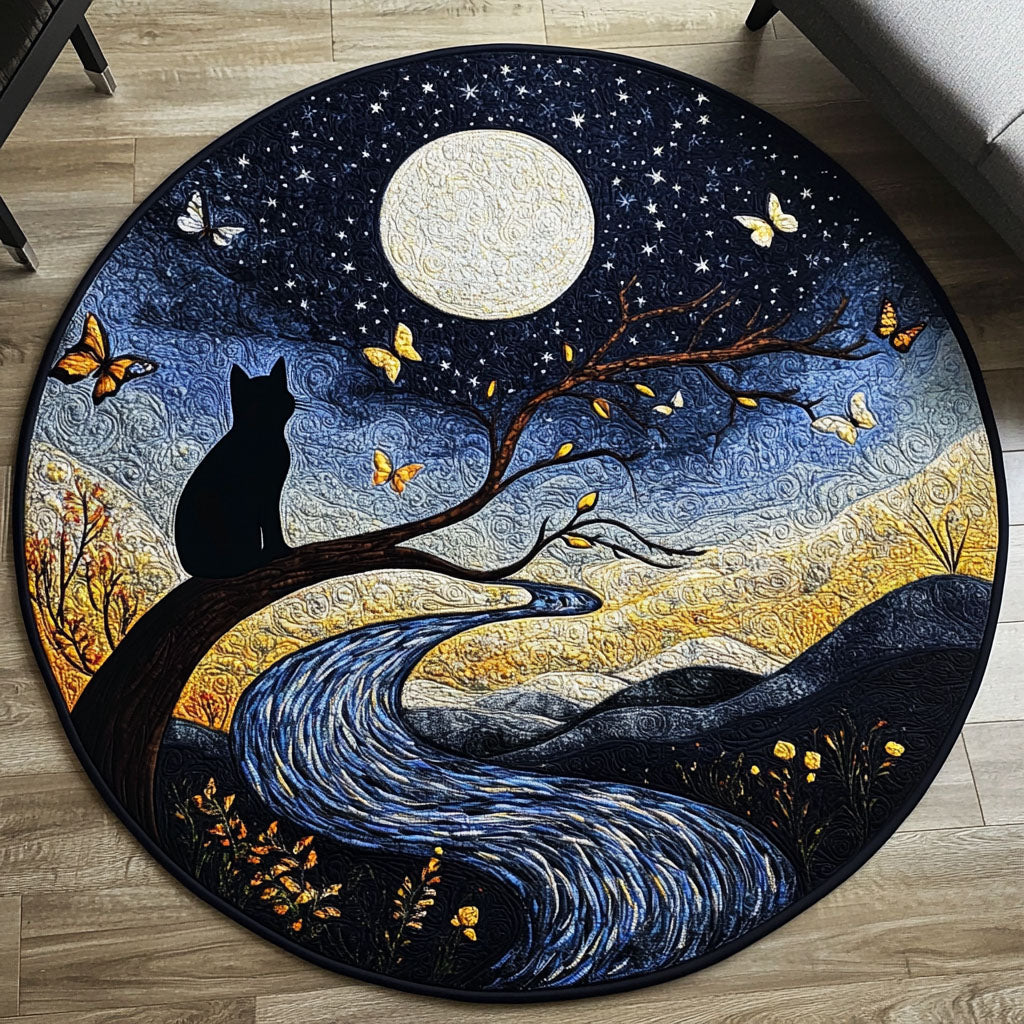 Moonlit Feline Quilted Round Mat NCU0PT7286