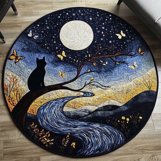 Moonlit Feline Quilted Round Mat NCU0PT7286