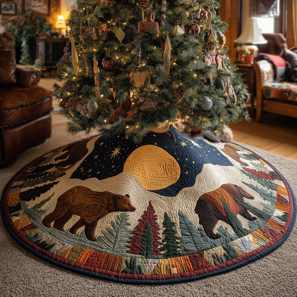 Moonlit Forest Bear Christmas Quilted Tree Skirt NCU0TH3864