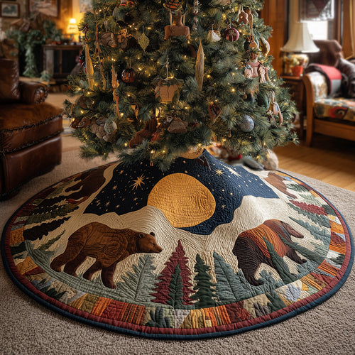 Moonlit Forest Bear Christmas Quilted Tree Skirt NCU0TH3864