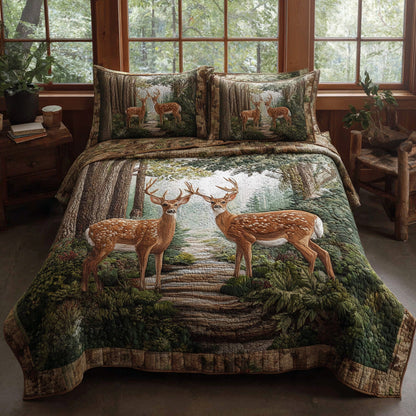 Moonlit Forest Deer 3-Piece Quilted Bedding Set NCU0DV8027