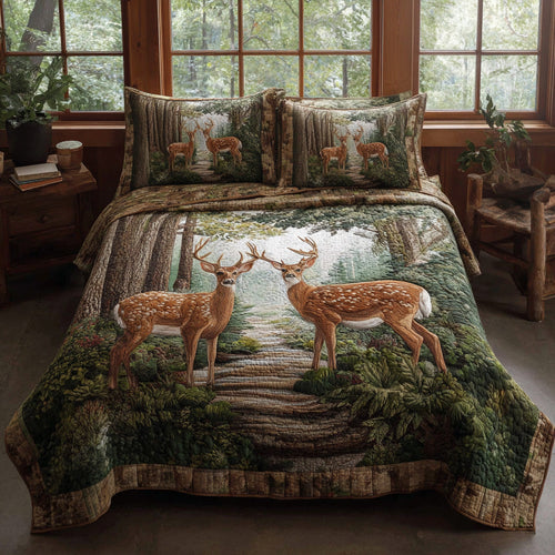 Moonlit Forest Deer 3-Piece Quilted Bedding Set NCU0DV8027