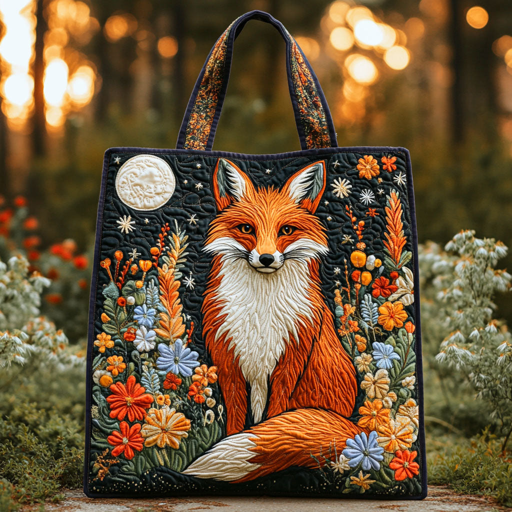 Moonlit Fox Quilted Tote Bag NCU0TD629