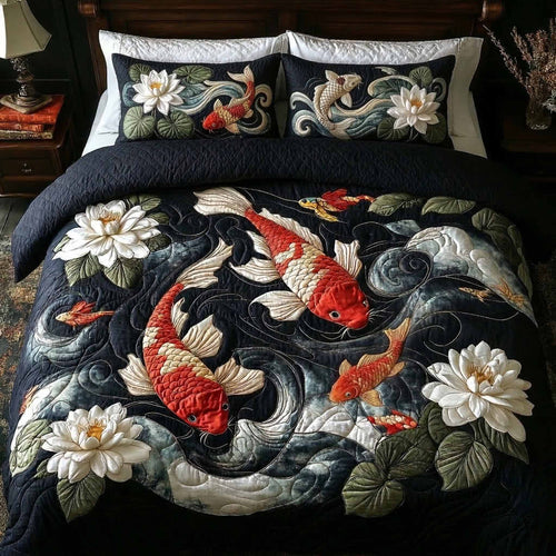 Moonlit Koi 3-Piece Quilted Bedding Set NCU0XD2635