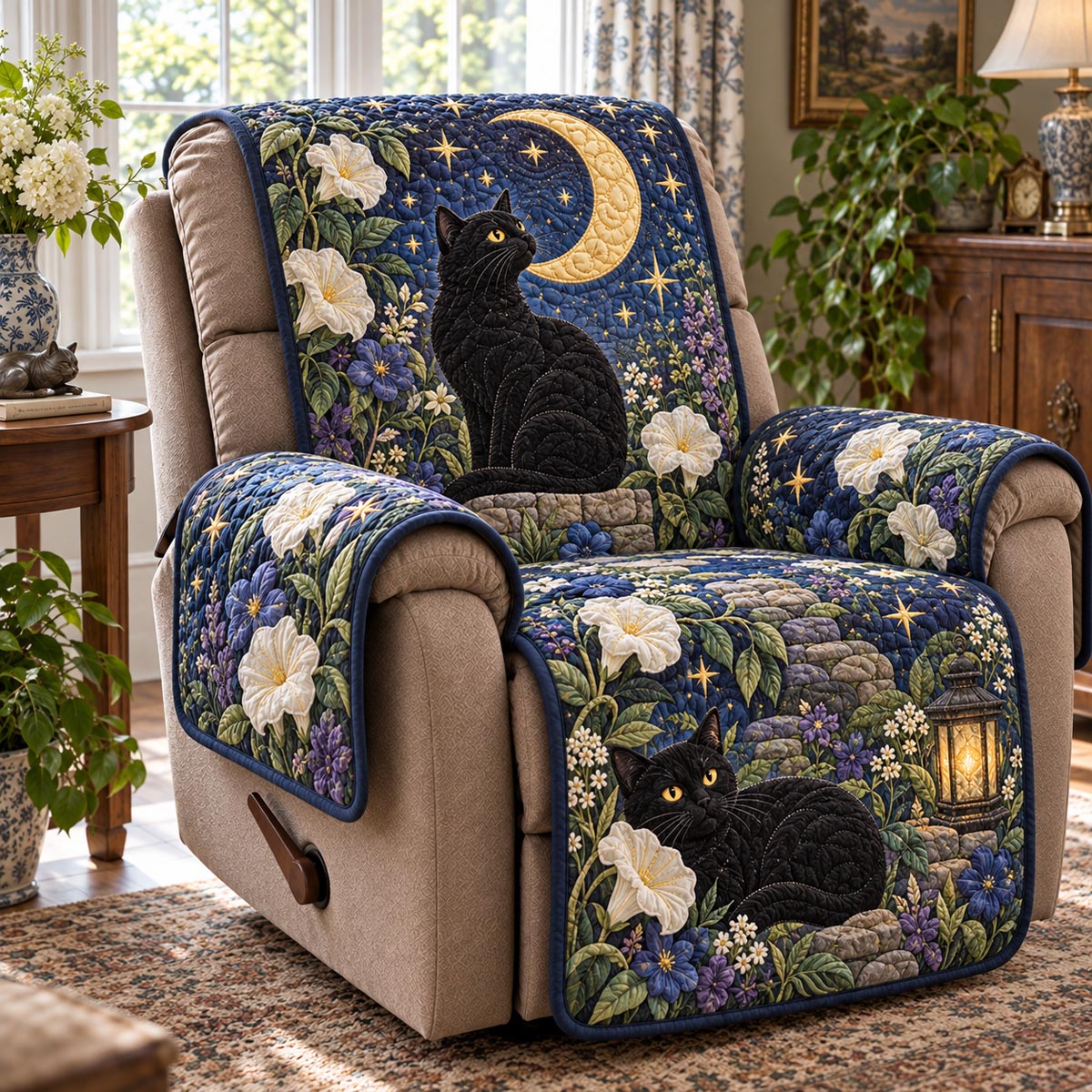 Moonlit Magnolia Cat Quilted Sofa Cover NCU0DV10314