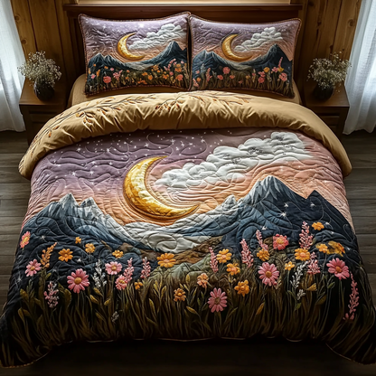 Moonlit Mountain Landscape 3-Piece Quilted Bedding Set NCU0DV6186